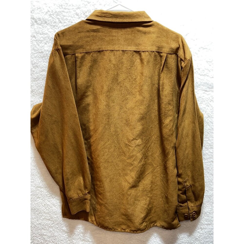 Pronti By Phita Men’s 100% Micro Suede Button-Up Shirt Medium Brown Long Sleeve - Picture 2 of 7